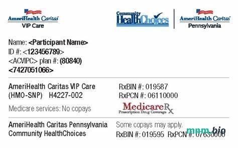 USA Pensylwania AmeriHealth Caritas karta ubezpieczenia zdrowotnego edytowalny szablon